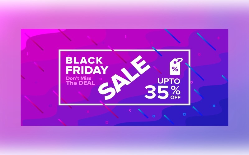Fluid Black Friday Sale Banner with 35% Off On Blue And Purple Color Background Design