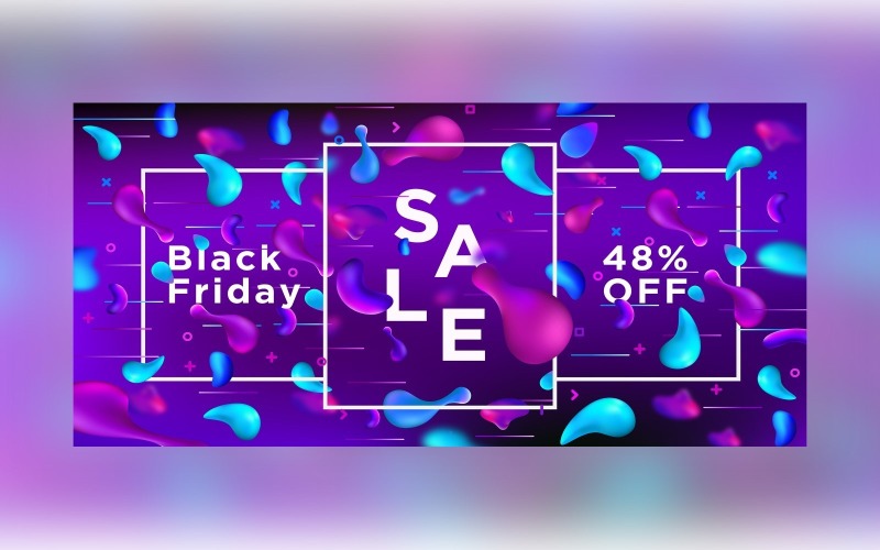 Fluid Black Friday Sale Banner with 48% Off On Fluid gradient Shape background Design Template