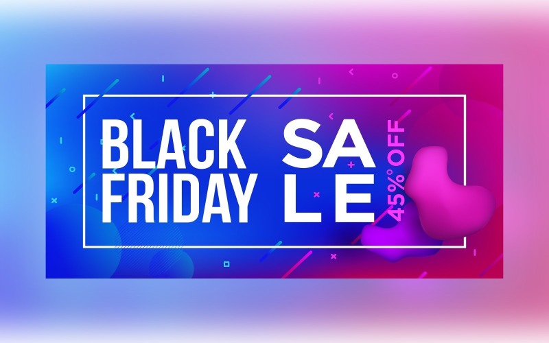 Tekutý černý pátek prodejní banner s 55% slevou na námořní a fialové pozadí