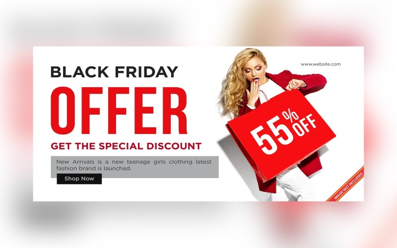 Banner de venta de viernes negro con plantilla de diseño de descuento especial del 55%