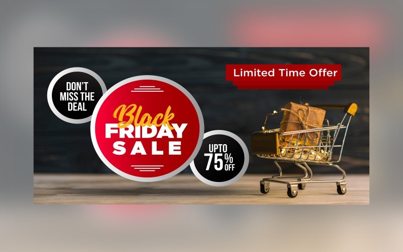 Black Friday -försäljningsbanner med 75% rabatt för begränsad tid Erbjudande bakgrundsdesignmall