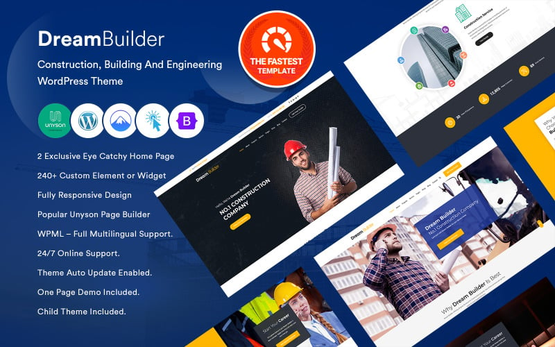 DreamBuilder - WordPress-Theme für Konstruktion, Gebäude und Technik