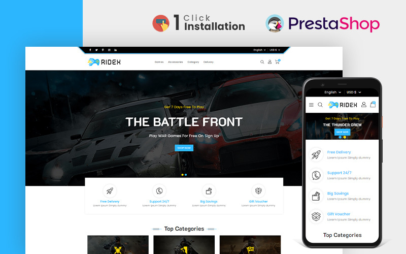 Тема Prestashop Ridex Game Store