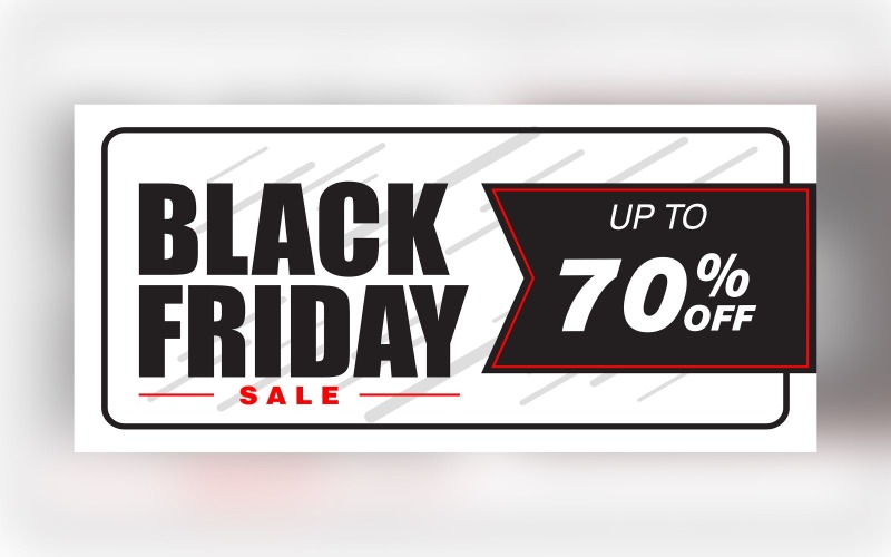 Black Friday -försäljningsbanner med 70% rabatt på vit bakgrundsdesign.