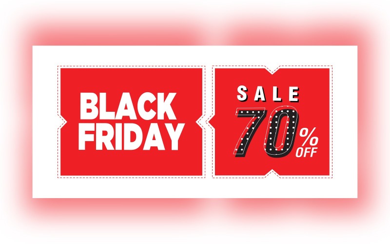 Black Friday Sale Banner with 70% Off On Whit And Red Color Background Design Template