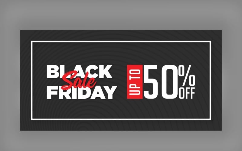 Black Friday Sales Banner with 50% Off Black Background Design Template