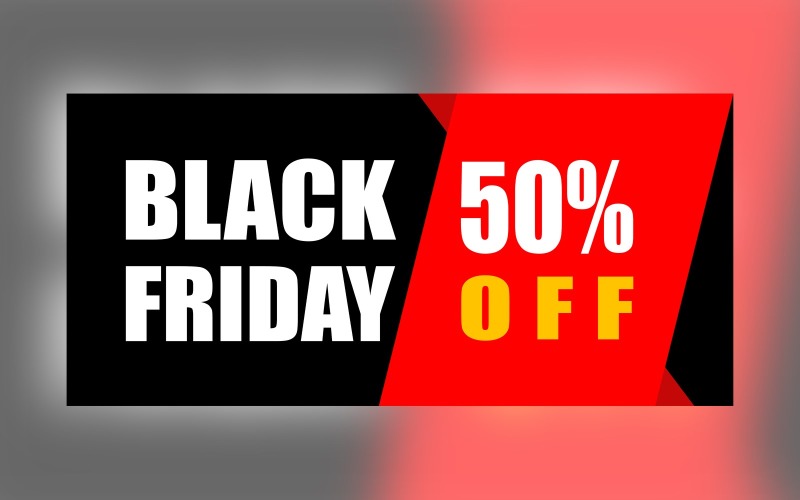 黑色星期五销售横幅，红色和黑色背景设计模板可享受 50% 的折扣