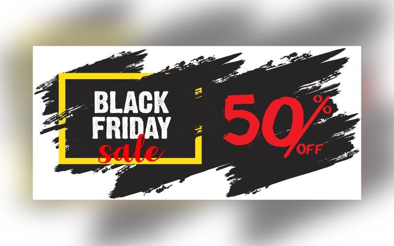 Kreativ för Black Friday -försäljningsbanner med 50 % på formgivningsmall för vit och svart bakgrund