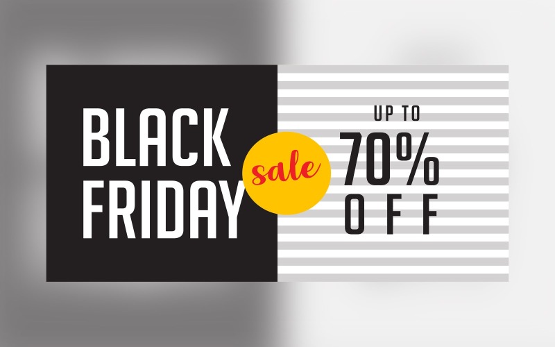 Bannière de vente du vendredi noir avec 70% de réduction sur la conception de fond de couleur gris et blanc et noir