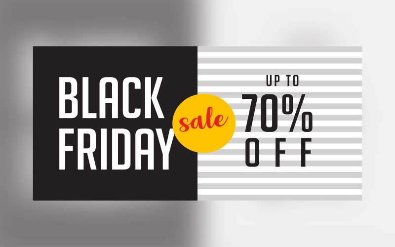 Black Friday Sale Banner mit 70 % Rabatt auf grauem und weißem und schwarzem Hintergrunddesign