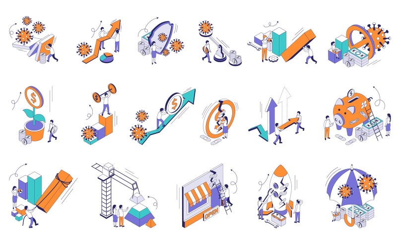 Concept d'illustration vectorielle isométrique de reprise d'entreprise économique