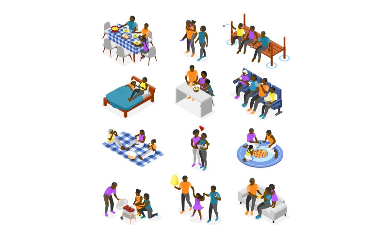International Day Of Families Isometric Recolor Vector Illustration Concept