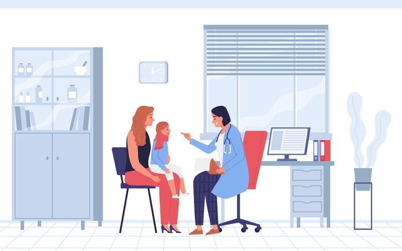 Çocuk Doktoru Illustraion Vektör Çizim Kavramı
