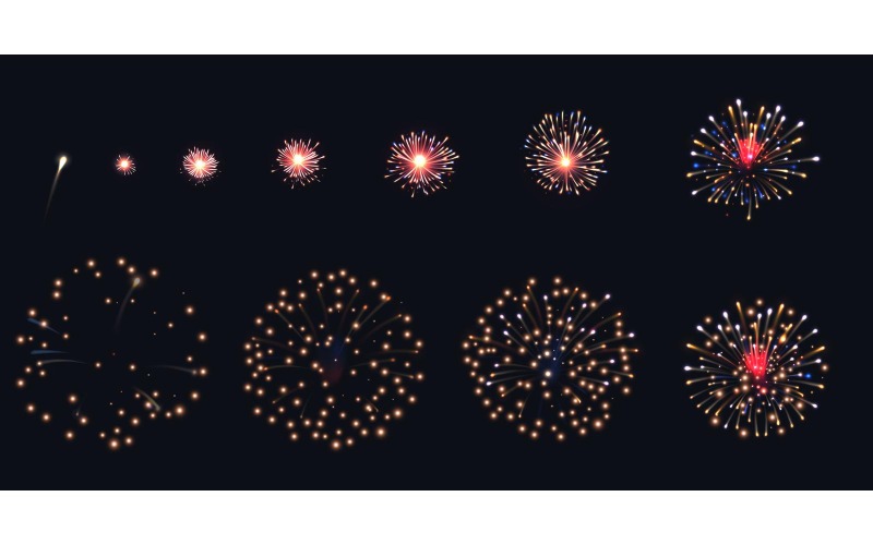 Realistisch Vuurwerk Animatie Vector Illustratie Concept