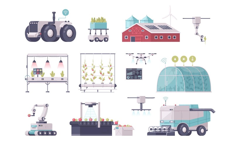 Smart Farming Cartoon Set Vector Illustration Concept