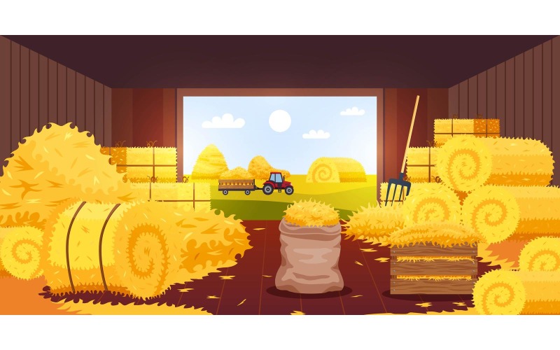 Bales Hay Barn Illustration Vector Illustration Concept
