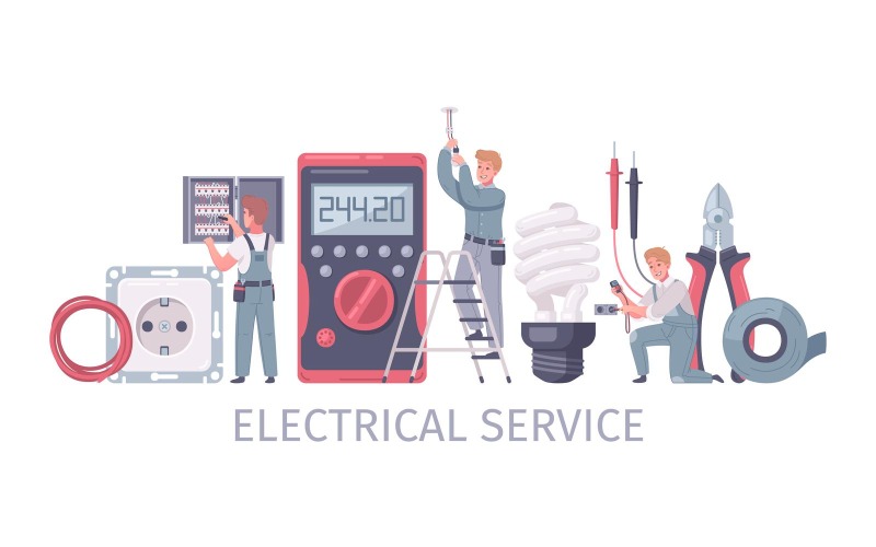 Elettricista Cartoon Composizione 2 Illustrazione Vettoriale Concept