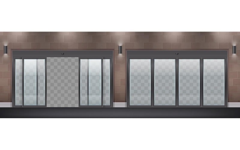 Glass Door Entrance Realistic 3 Vector Illustration Concept