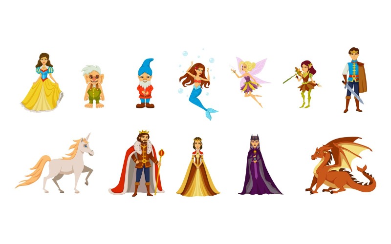 Personnages de contes de fées Cartoon Set Vector Illustration Concept