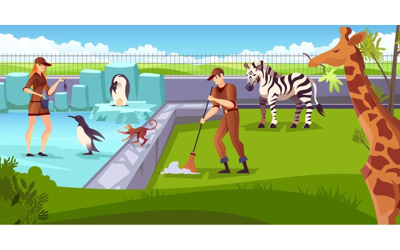 Pracovníci zoo zvířat koncept vektorové ilustrace