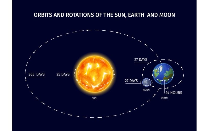 太阳地球月亮轨道线矢量插图概念