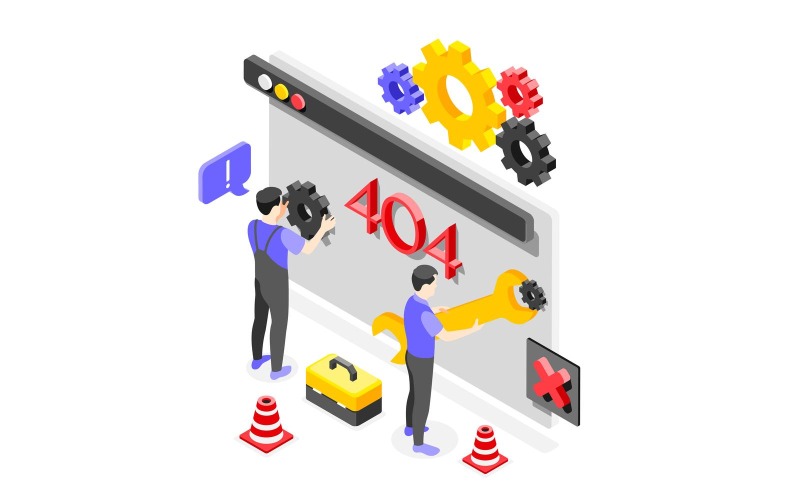 404 Error Isometric Composition 3 Vector Illustration Concept