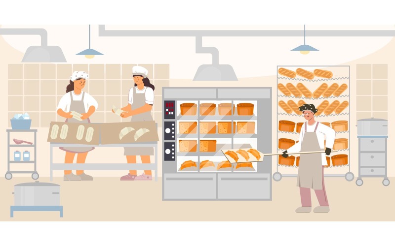 Oven Bakery Factory Flat Vector Illustration Concept