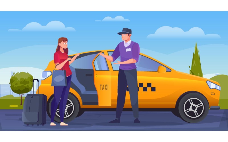 Taxi pasażer płaski wektor ilustracja koncepcja