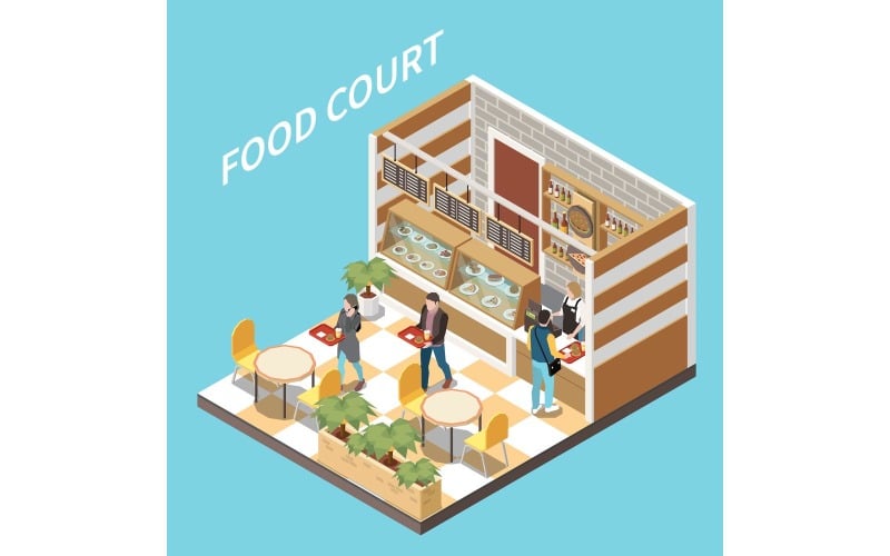 Food Court Isometric 3 Vector Illustration Concept