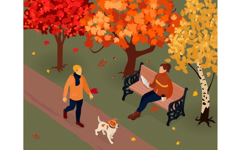 Isometric Autumn Fall Illustration 2 Vector Illustration Concept