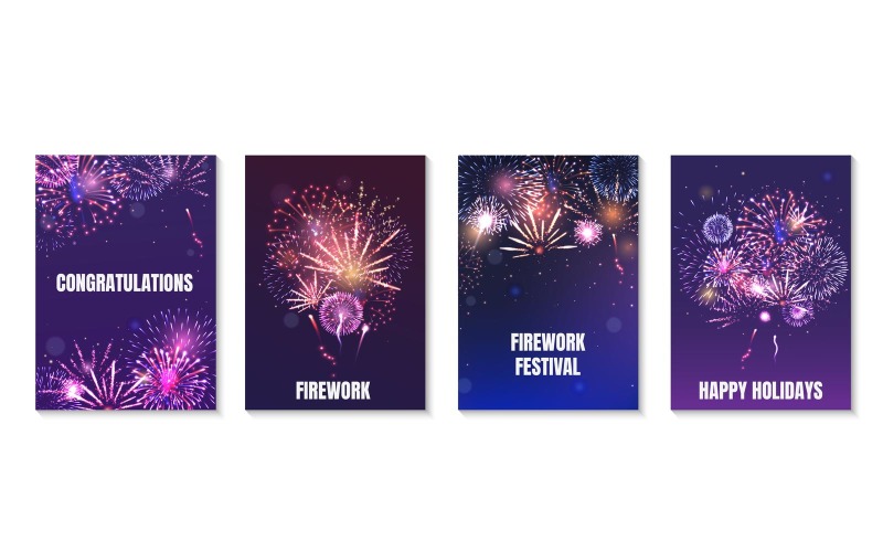 Realistic Fireworks Poster Set Vector Illustration Concept