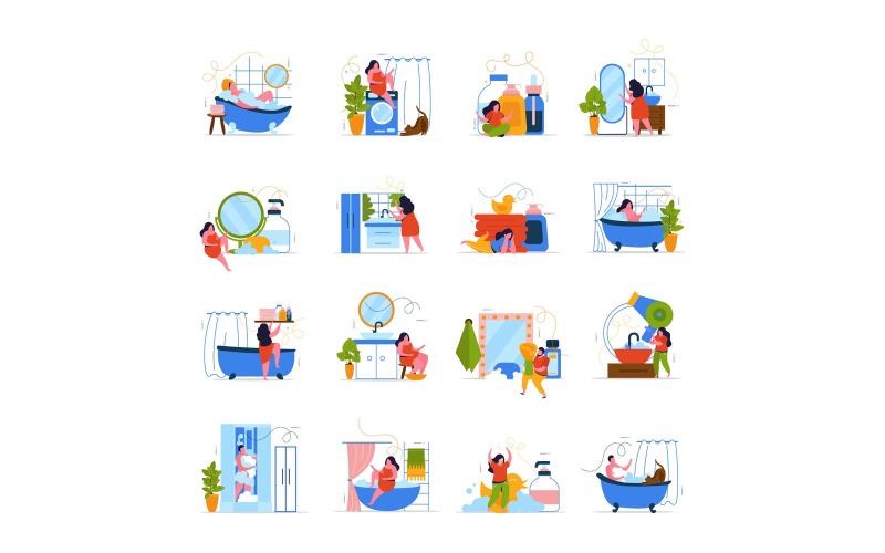 Bath Time Flat Icons Vector Illustration Concept