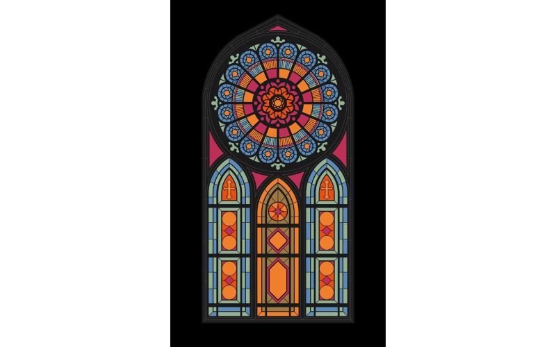Готическая церковь окна мозаика векторные иллюстрации концепции