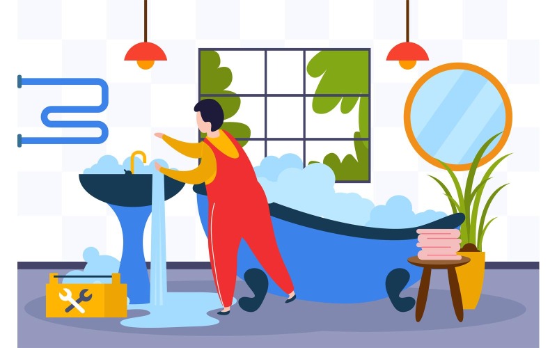 Plumber Flat Composition 4 Vector Illustration Concept