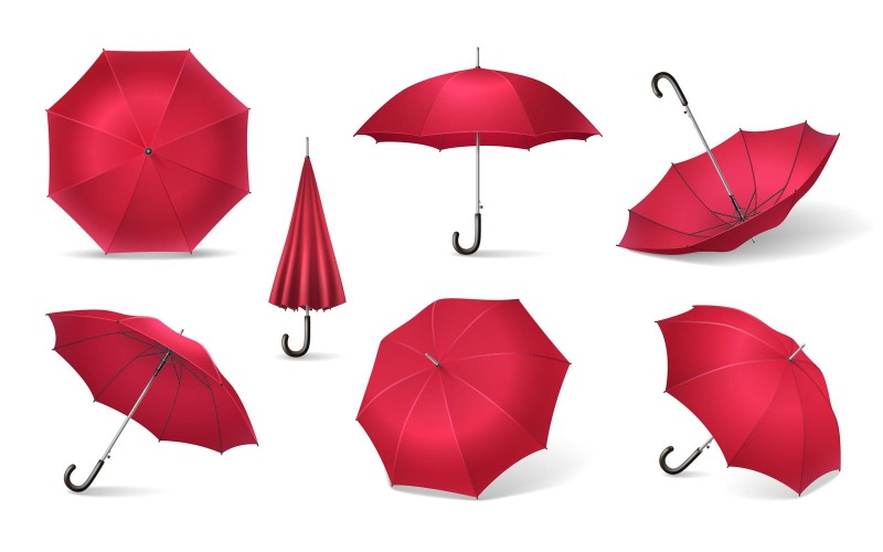 Realistic Umbrella Set Vector Illustration Concept