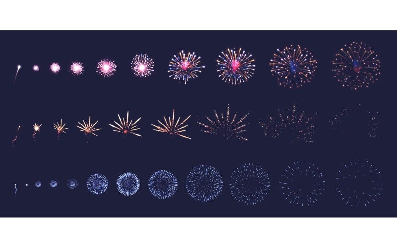 Realistische Feuerwerk Animation Set Vektor Illustration Konzept