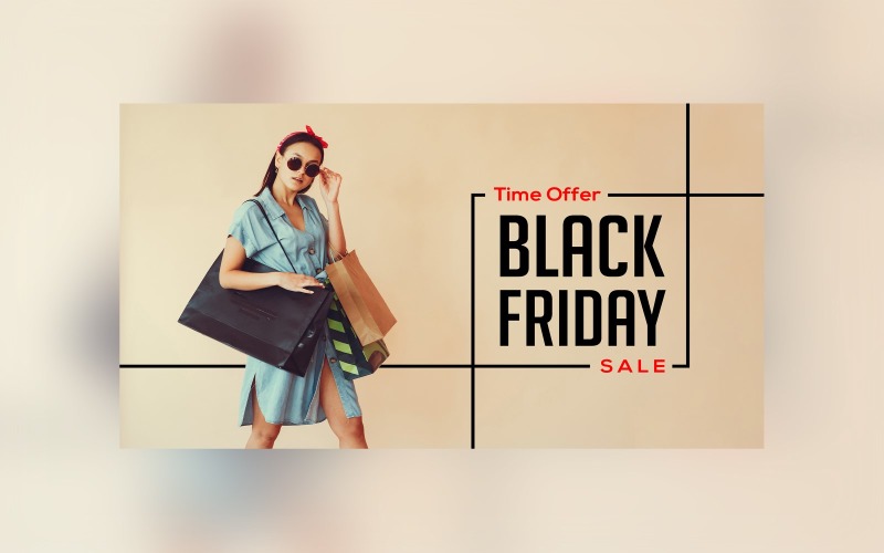 Banner di grande vendita di vendita del Black Friday con borse a mano e modello di sfondo color sabbia