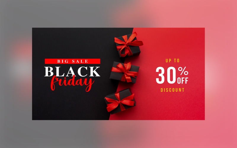 Bannière de vente du vendredi noir avec 30% de réduction sur le modèle de fond de couleur noir et rouge