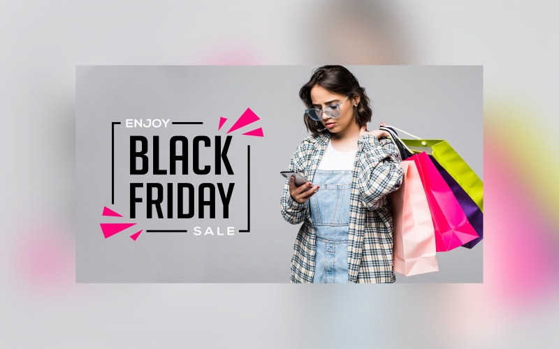 Black Friday Big Sale Banner with Hand Bags and  Gray Color Background Design Template