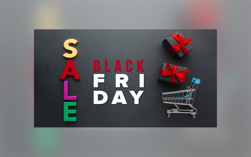 Black Friday Sale Banner Cart with Black Color Background Template