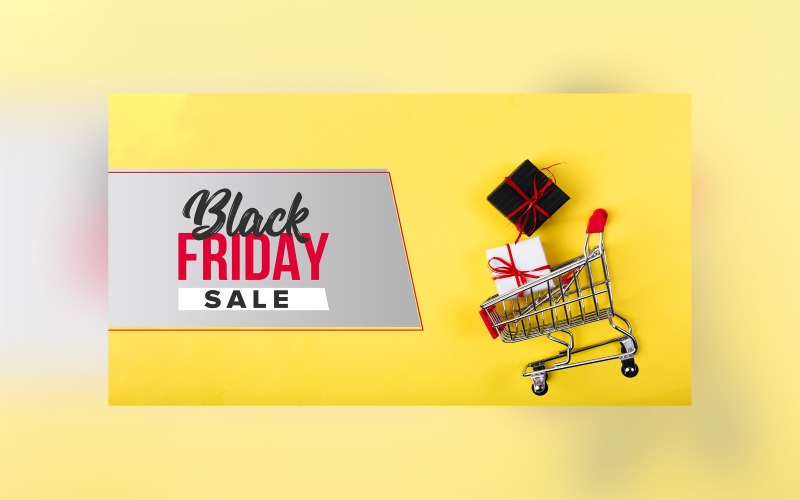 Black Friday Sale Banner Cart with Yellow and light Gray Color Background