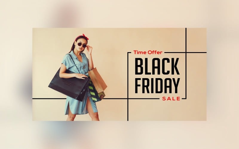Black Friday Sale Big Sale Banner With Hand Bags And Sand Color Background Template