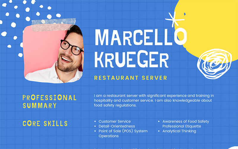 Marcello Krueger Restaurant Server - Resume - Template