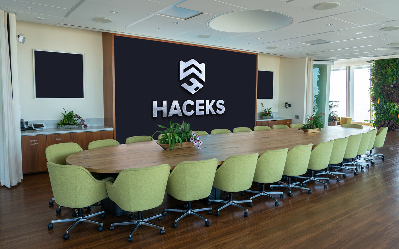 Logo Mockup Sign on Office Black Wall in Meeting Room Psd
