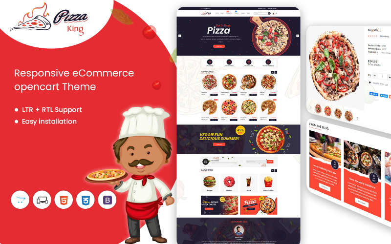 Pizzaking Online Restoran Duyarlı OpenCart Şablonu