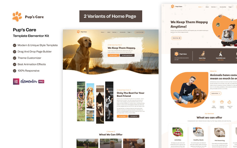 Pup's Care - Pets House Ready to use Elementor -kit
