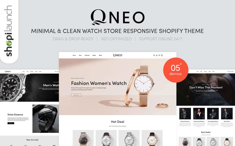Qnea - Negozio di orologi minimali e puliti Shopify Theme