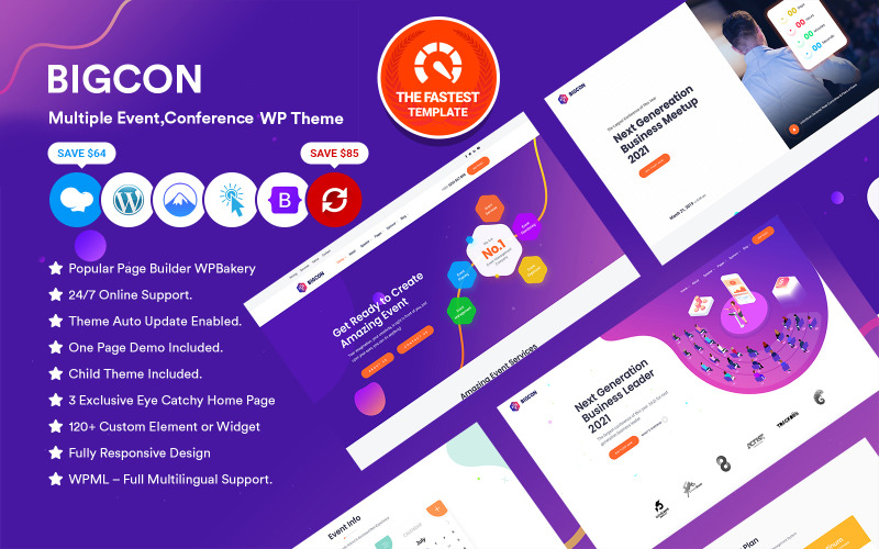 Bigcon - Tema WordPress de Eventos Múltiplos, Conferências e Meetup