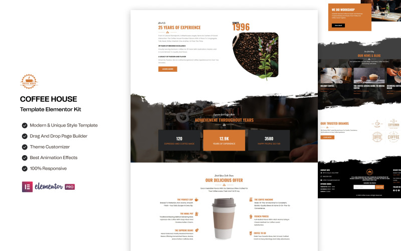 Coffee House - Cafe & Coffee Shop Gotowy do użycia zestaw Elementor