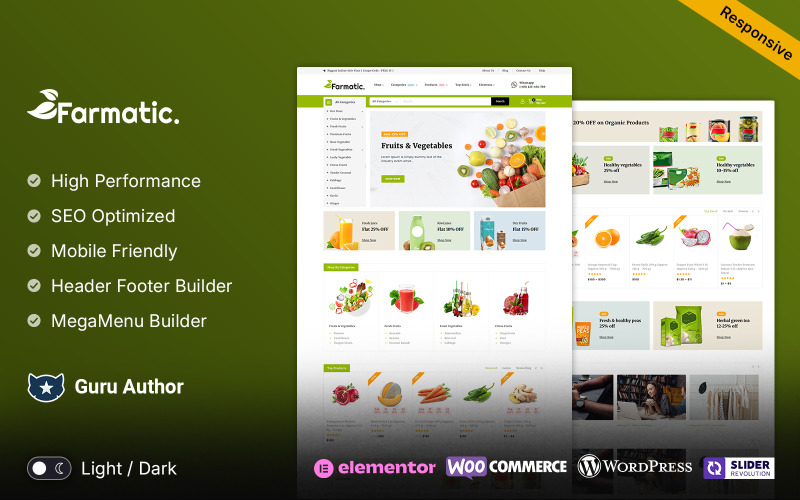 Farmatic - Negozio WooCommerce reattivo multiuso biologico per alimenti e generi alimentari